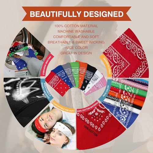 Raylarnia Bandana Multi-Purpose 100% Cotton Headbands for Women, 22 inch Paisley Cowboy Bandanas for Men - Image 5