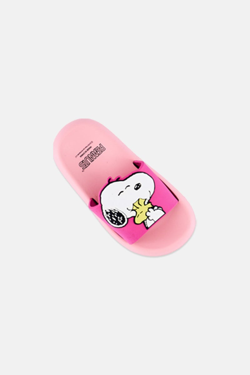 Peanuts Kids Girl Snoopy And Woodstock Slip On Slides, Pink - Image 3