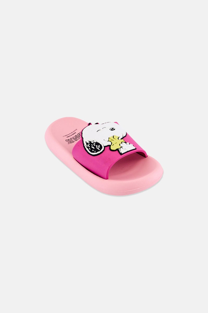 Peanuts Kids Girl Snoopy And Woodstock Slip On Slides, Pink - Image 1