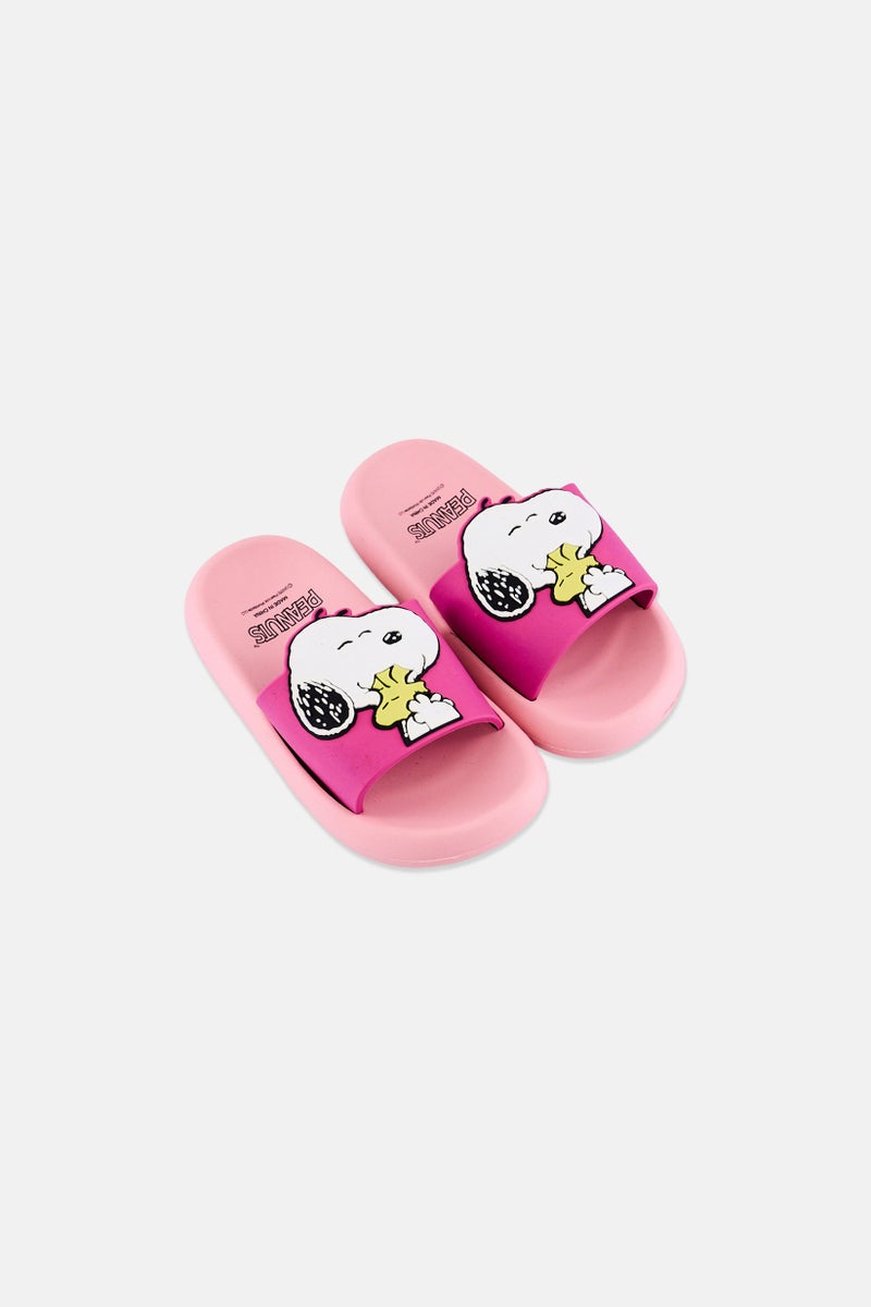 Peanuts Kids Girl Snoopy And Woodstock Slip On Slides, Pink - Image 4