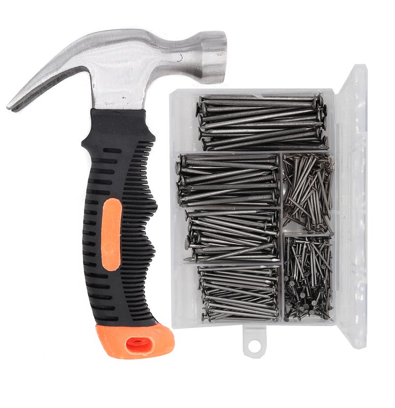 cSeao Picture Hanging Kit, cSeao 415 Pieces Hardware Nail Assortment Kit & 8oz Claw Hammer,Mini Hammer with Anti-Slip Handle,Common Nails, Wood Nails, Picture Hanging Nails, Wall Nails for Hanging - Image 1