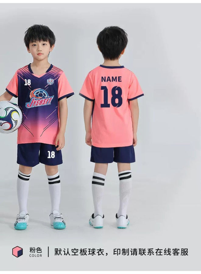 7708 Pink Suit Summer Children's Football Clothes Suit Customized Boys' Primary School Students' Competition Team Clothes Girls' Training Clothes Quick-dry Football Clothes