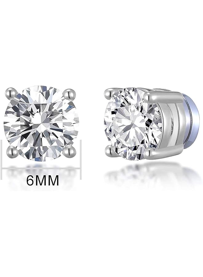 erorex Silver Round Magnetic Clip On Stud Earrings Created With Austrian Crystals Mens Womens Magnetic Cubic Zirconia Stud Earrings - Image 2