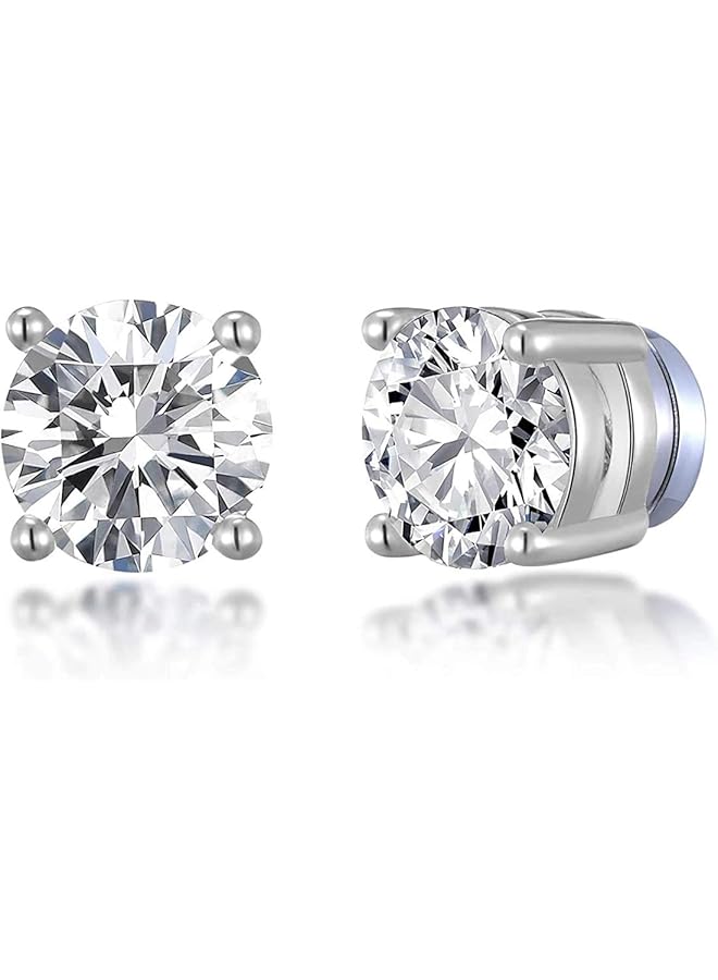 erorex Silver Round Magnetic Clip On Stud Earrings Created With Austrian Crystals Mens Womens Magnetic Cubic Zirconia Stud Earrings - Image 1