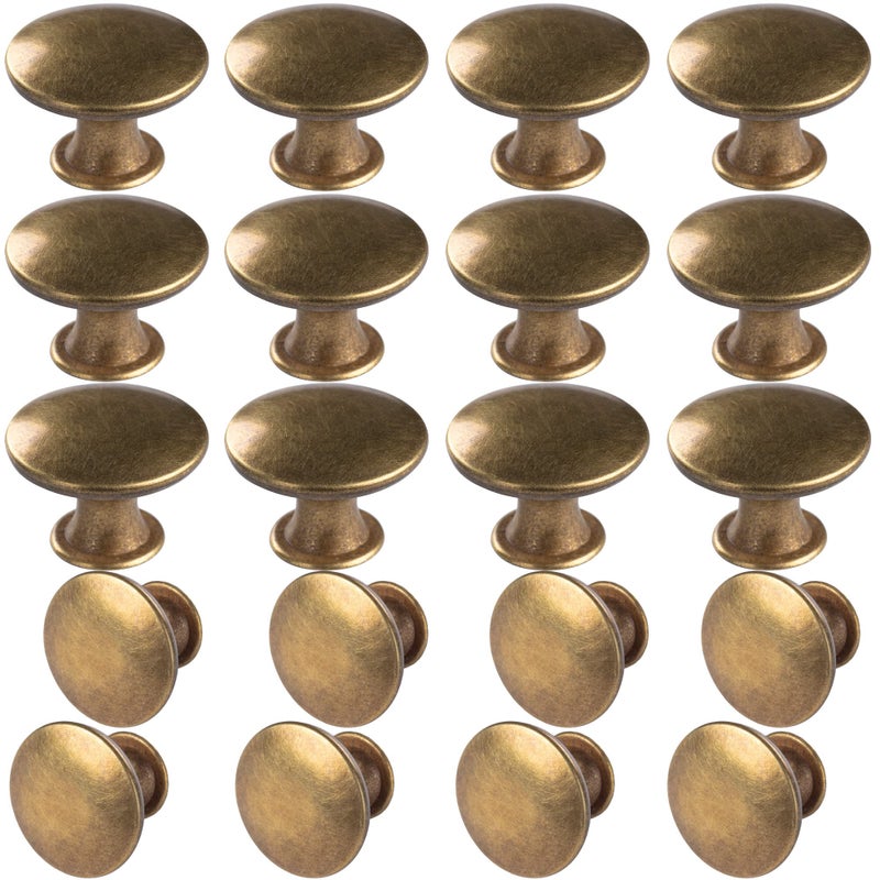 HUGOLEM 20 Pack Brass Round Antique Brass Kitchen Cabinet Knobs Cupboard Door Knobs Drawer Handle Pulls Dresser Knobs with 21 Pcs Screws for Bathroom Drawer Door Hardware