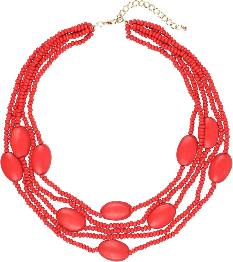 Coiris Multi Color 5 Layers Wood Beads Strand Statement Necklace for Women Chunky Collar (N0019) - Image 1