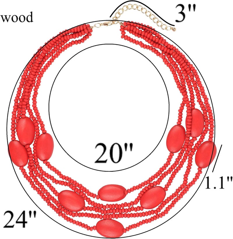 Coiris Multi Color 5 Layers Wood Beads Strand Statement Necklace for Women Chunky Collar (N0019) - Image 2