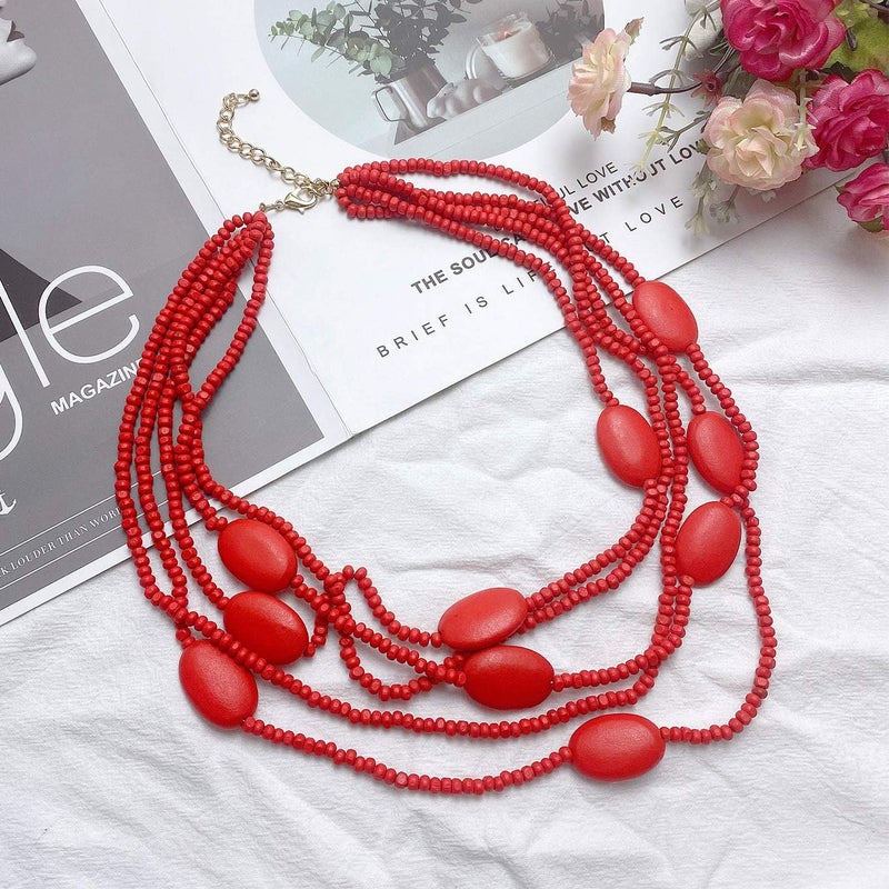 Coiris Multi Color 5 Layers Wood Beads Strand Statement Necklace for Women Chunky Collar (N0019) - Image 5