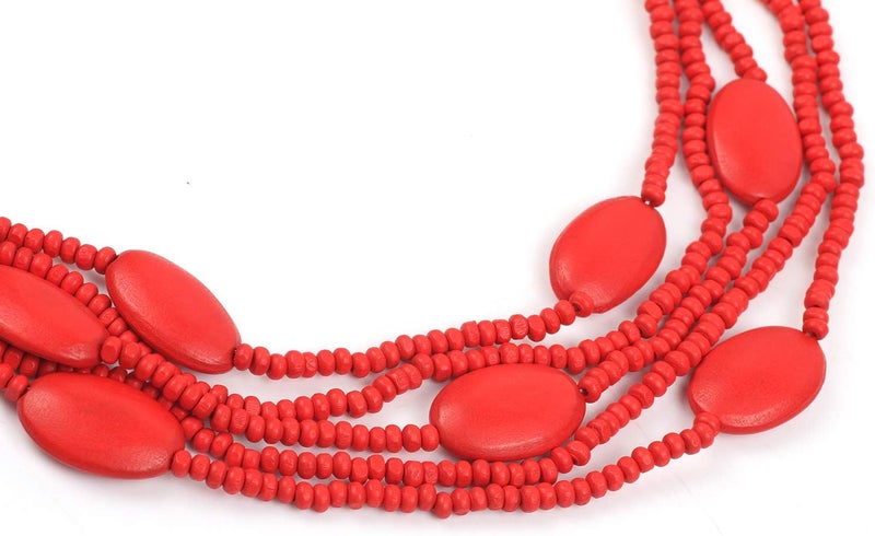 Coiris Multi Color 5 Layers Wood Beads Strand Statement Necklace for Women Chunky Collar (N0019) - Image 4