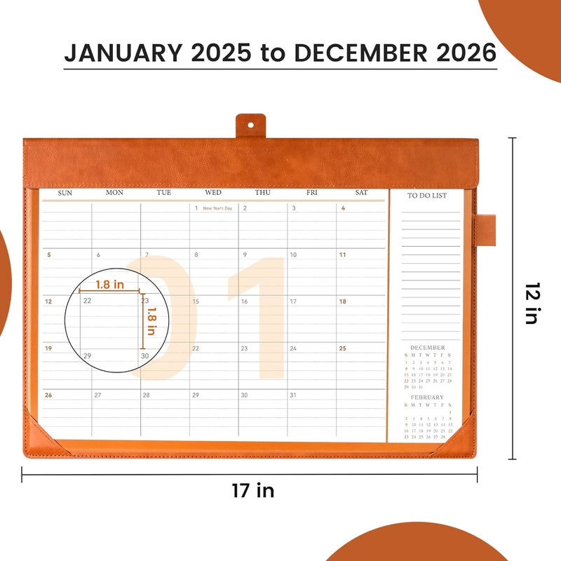 فلاينج إيجال تقويم مكتبي 2025-2026، تقويم حائطي لمدة 24 شهرًا من يناير 2025 إلى ديسمبر 2026، تقويم مك��بي كبير مقاس 17 × 12 بوصة مع قوائم المهام، تقويم مكتبي جلدي مع غطاء PVC للمنزل والمدرسة والمكتب، بني - Image 3