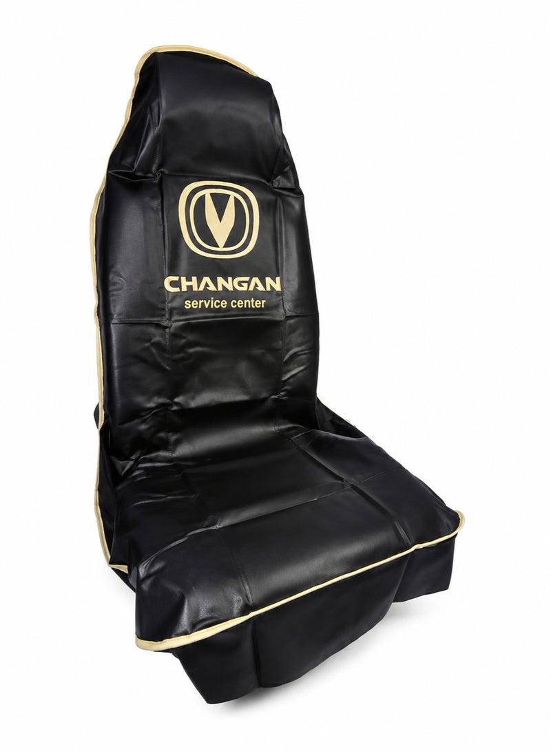 تشانجان طقم أغطية للمقاعد الأمامية لسيارات CHANGAN (قطعتان)؛ حماية فائقة ضد الغبار والأوساخ؛ غطاء بمظهر جلدي مقاوم للماء وتصميم يحمل الشعار؛ غطاء داخلي بمقاس عالمي (Universal Fit) مناسب للاستخدام في السيارات وكذلك في ورش الصيانة ومراكز الخدمة. - Image 4