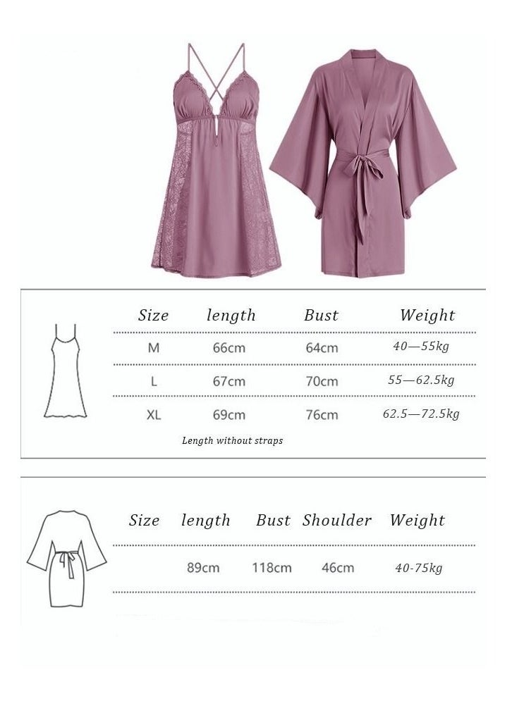 Generic - 2 Piece Nightgown Set Women's Sweet Halter Nightdress Lace Lingerie Sleepwear Home Dress Set Romantic Elegant Pajamas Ladies Spring Autumn Robe Loungewear - Image 1