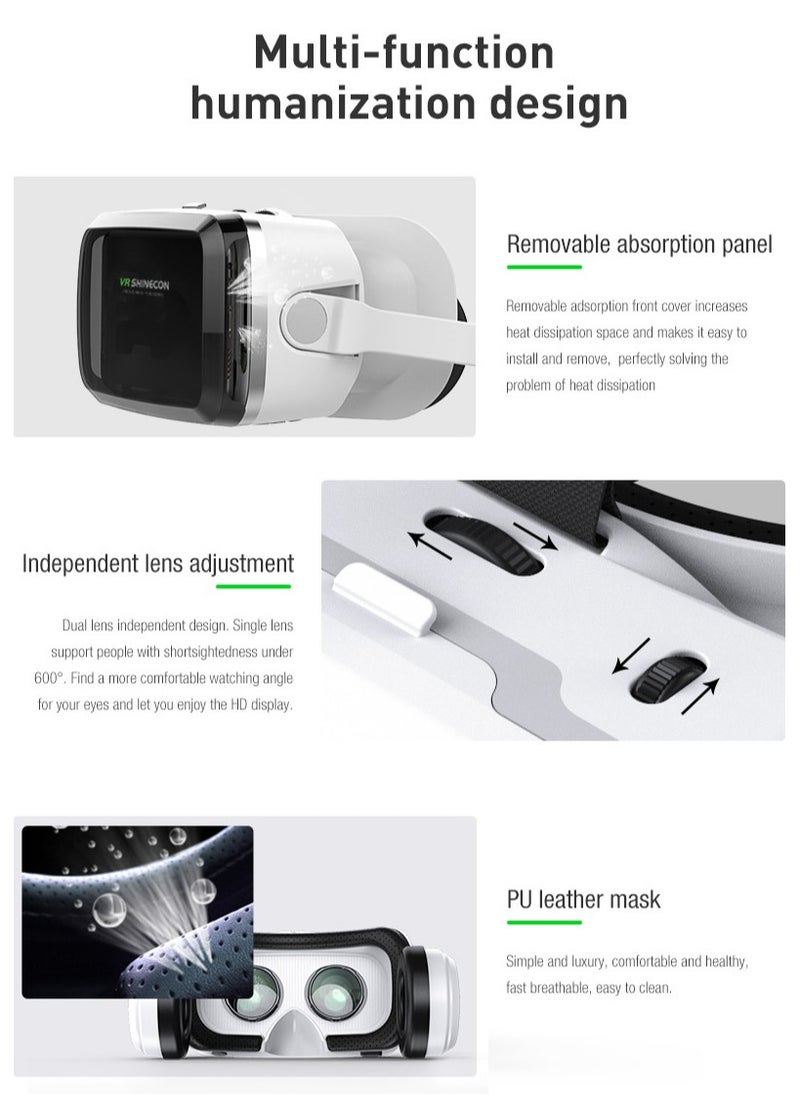 Shinecon - VR SHINECON Thousand Magic Mirror, VR Glasses, G04BS Bluetooth Headset Version, 3D Virtual Reality Helmet Smartphone + Y1 Joystick - Image 1