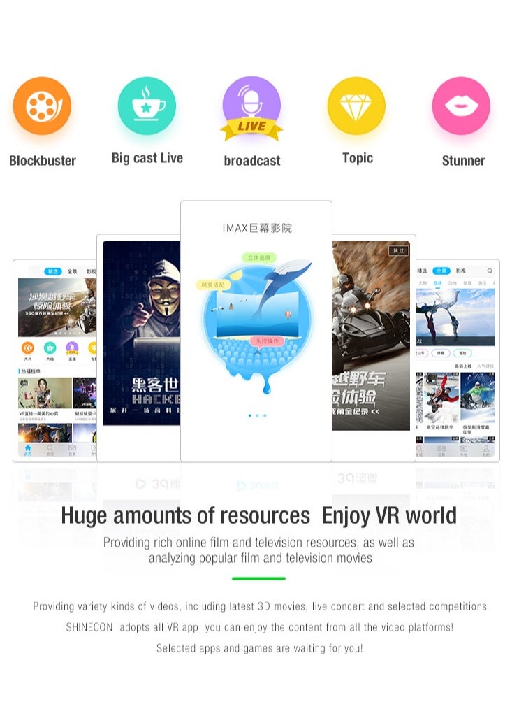 Shinecon - VR SHINECON Thousand Magic Mirror, VR Glasses, G04BS Bluetooth Headset Version, 3D Virtual Reality Helmet Smartphone + Y1 Joystick - Image 1