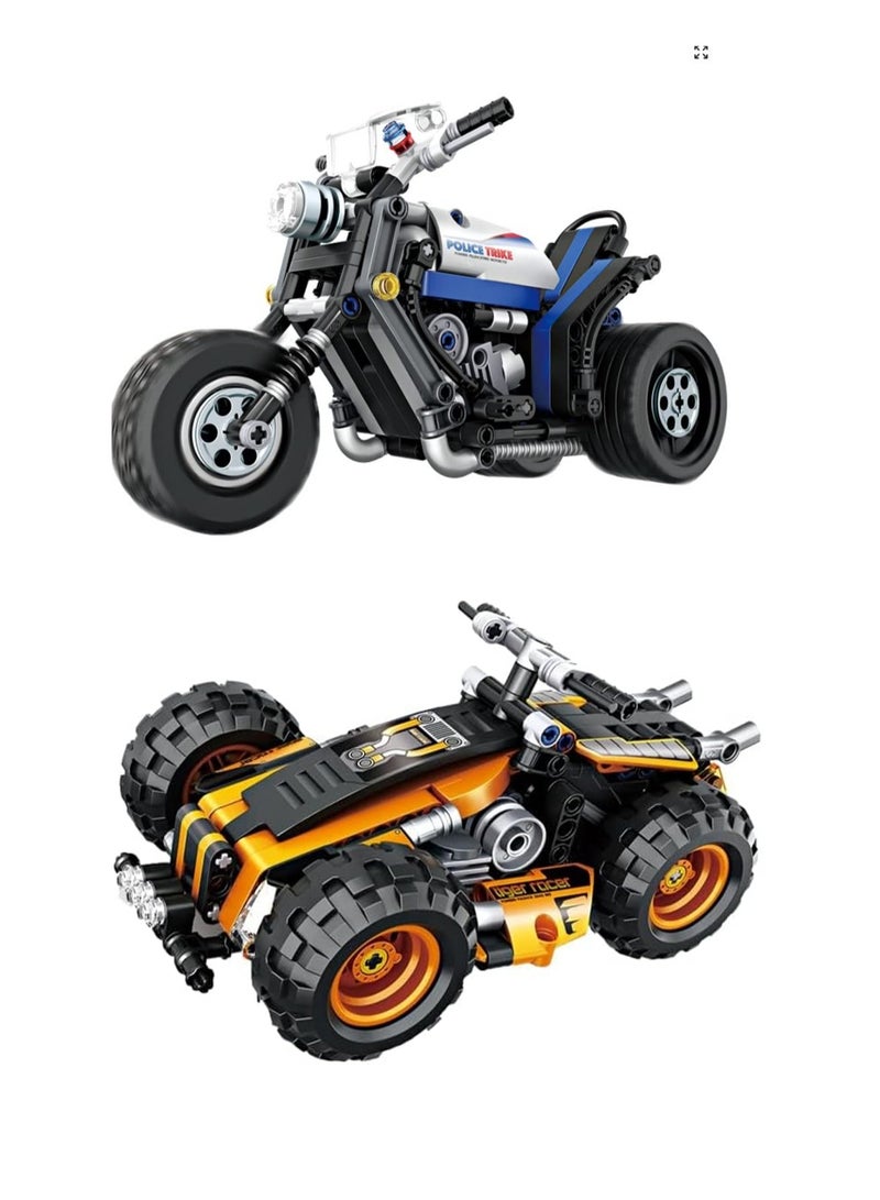 Educational Toys And Small Particle Assembly Building Blocks Car Model Assembly Toys(Yellow Off-road Vehicle And Blue Motorcycle) - Image 1