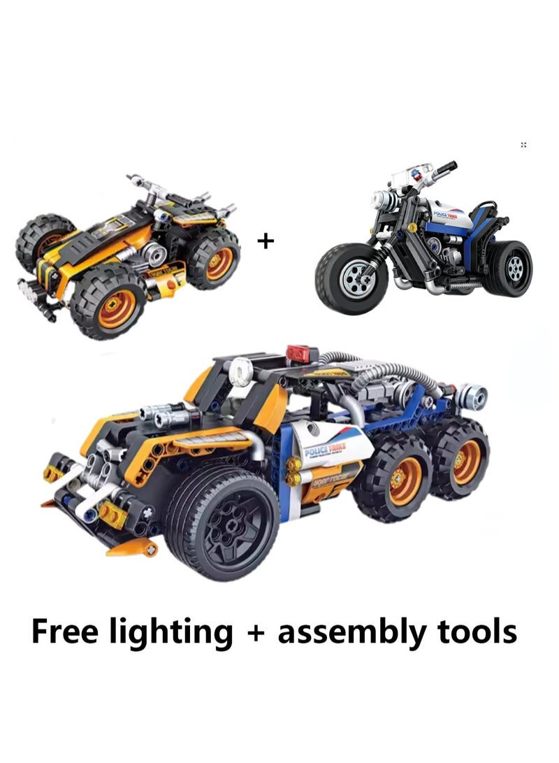 Educational Toys And Small Particle Assembly Building Blocks Car Model Assembly Toys(Yellow Off-road Vehicle And Blue Motorcycle) - Image 2
