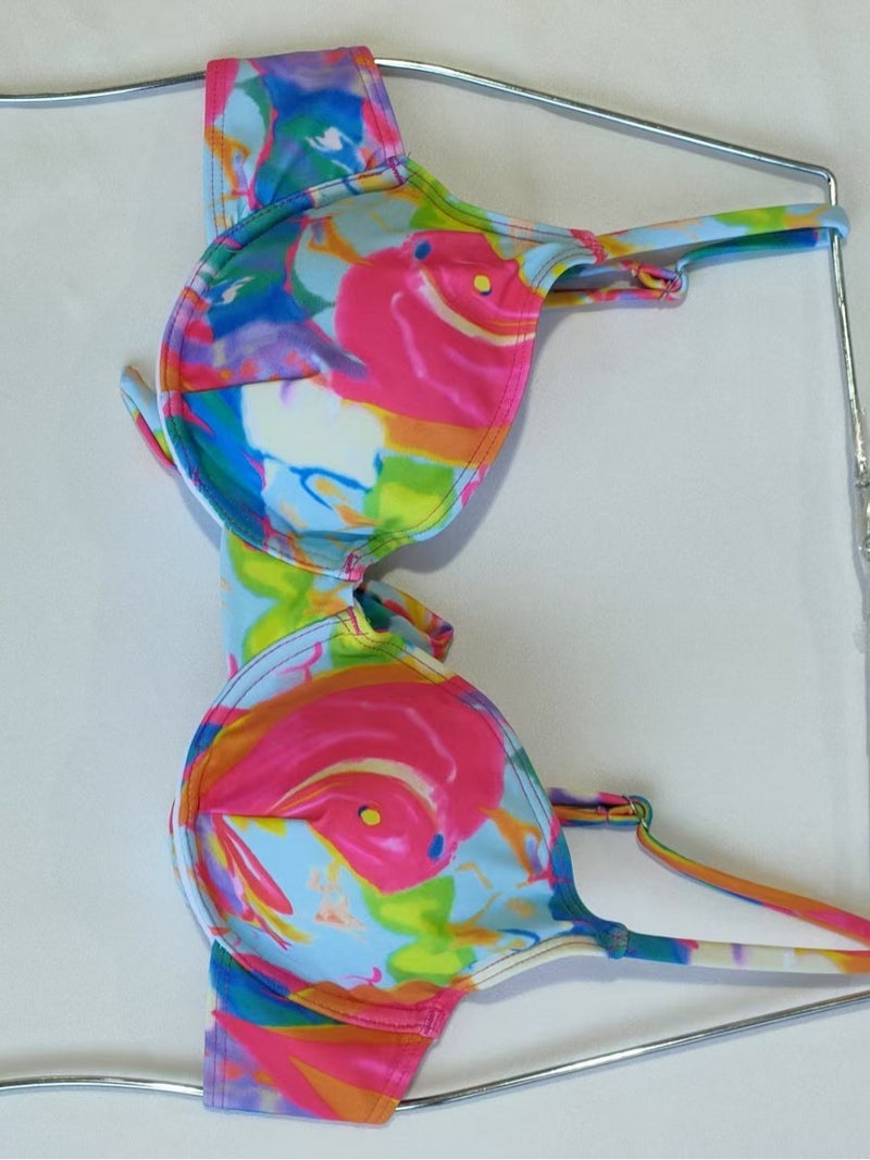 Explosive High-End Swimsuit Women Tie-Dye Lace-Up Bikini Top, Round Neck Cross Shoulder Swimming Top Bra - Image 3