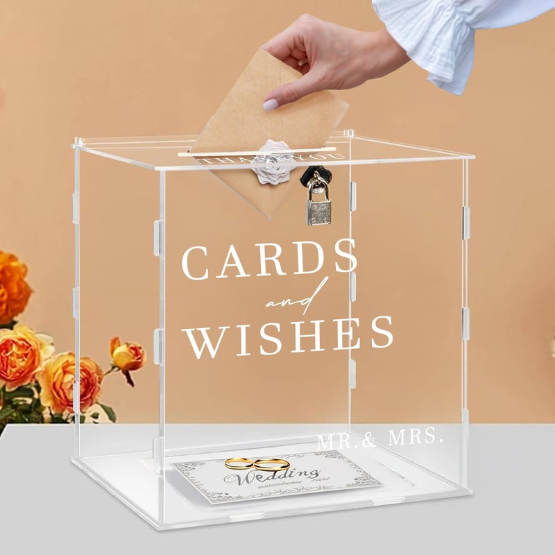 SOFARKKT Clear Acrylic Card Box with Slot & Lock, DIY Large Wedding Card Boxes for Reception, Elegant Money Envelop Gift Cards Box for Party Wedding Birthday Baby Shower Graduation Table Decor - Image 2