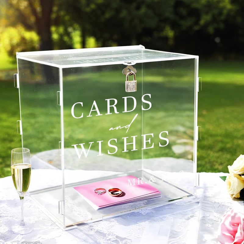 SOFARKKT Clear Acrylic Card Box with Slot & Lock, DIY Large Wedding Card Boxes for Reception, Elegant Money Envelop Gift Cards Box for Party Wedding Birthday Baby Shower Graduation Table Decor - Image 1