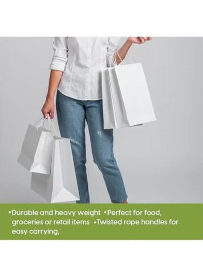 ايكواي ecoway Kraft Paper Bags - Pack Of 50 Craft Medium Paper Grocery Bags With Handles For Shopping, Party, Birthday, Wedding Gift, Retail, Merchandies Ecofreindly Reusable White (21X14X27 Cm) - Image 2