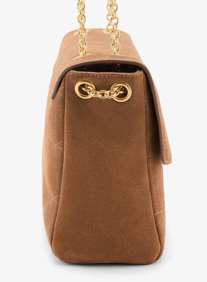 Mango 09-CAMEL Leather Shoulder Bag With Chain for Women | Best Price UAE