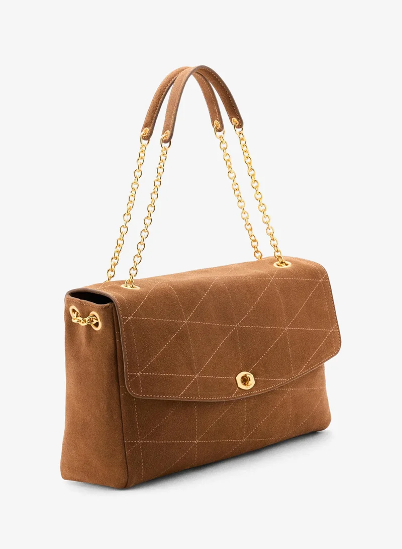Mango 09-CAMEL Leather Shoulder Bag With Chain for Women | Best Price UAE