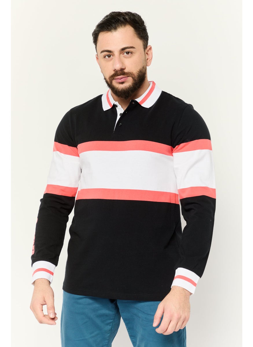 Prince Men Regular Fit Colorblock Long Sleeves Polo Shirt, Black  - Image 1
