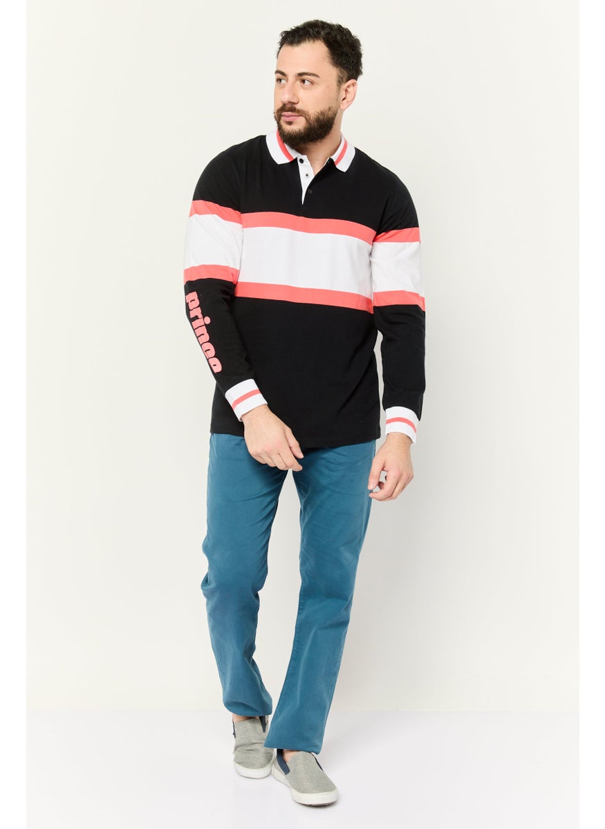 Prince Men Regular Fit Colorblock Long Sleeves Polo Shirt, Black  - Image 2