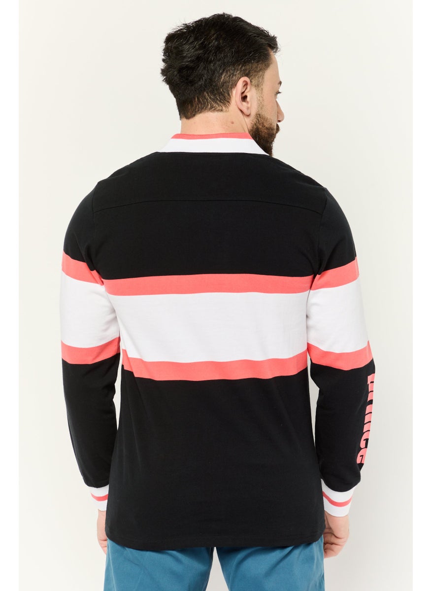 Prince Men Regular Fit Colorblock Long Sleeves Polo Shirt, Black  - Image 4