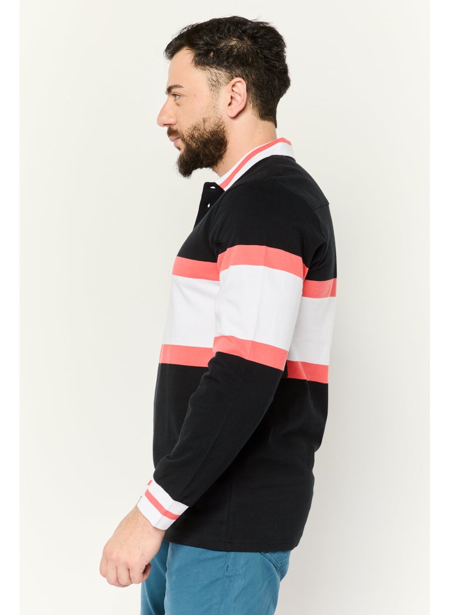 Prince Men Regular Fit Colorblock Long Sleeves Polo Shirt, Black  - Image 3