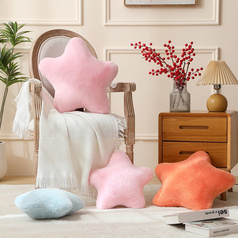 YRXRUS Star Pillows, Light Pink Star Shaped Pillow, Decorative Throw Pillow Gifts, Cute Plush Room Decor, Fluffy Faux Rabbit Fur 14"x14"Pillows for Living Bedroom - Image 2