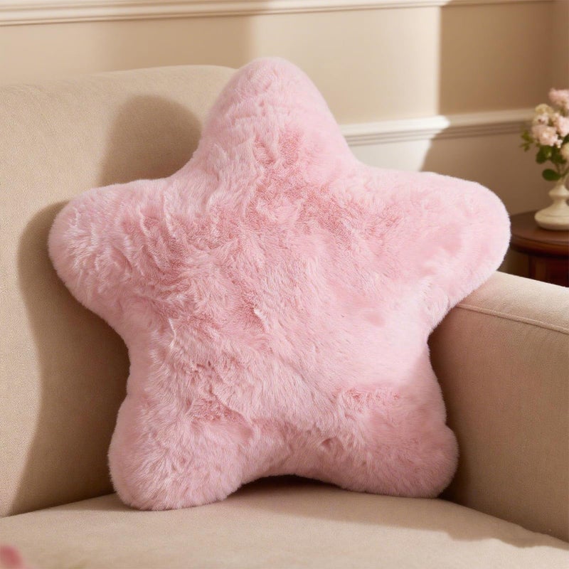 YRXRUS Star Pillows, Light Pink Star Shaped Pillow, Decorative Throw Pillow Gifts, Cute Plush Room Decor, Fluffy Faux Rabbit Fur 14"x14"Pillows for Living Bedroom - Image 1