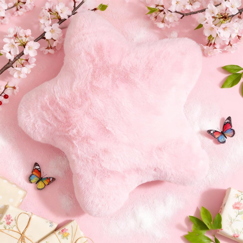 YRXRUS Star Pillows, Light Pink Star Shaped Pillow, Decorative Throw Pillow Gifts, Cute Plush Room Decor, Fluffy Faux Rabbit Fur 14"x14"Pillows for Living Bedroom - Image 3