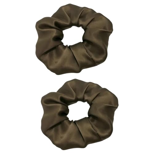 F DREAM Silk 100% Pure Hair Scrunchies for Womens and Girls Mulberry Silk Soft Hair Ties Natural No Damage for Ponytail Holder Cute Tie (Color-Brown)(Pack2) - Image 1