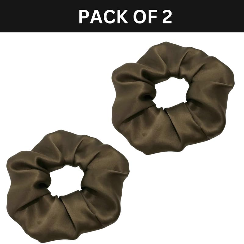 F DREAM Silk 100% Pure Hair Scrunchies for Womens and Girls Mulberry Silk Soft Hair Ties Natural No Damage for Ponytail Holder Cute Tie (Color-Brown)(Pack2) - Image 2