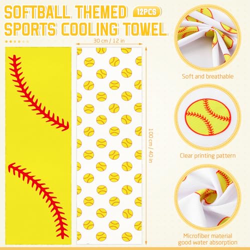 FuWeave 12 count Sports Cooling Towels Baseball Basketball Softball 40 x 12 Inch Breathable Soccer Football Volleyball Microfiber Ice Towel Fast Drying for Sport Party Favors Team GiftYellowSoftball - Image 3