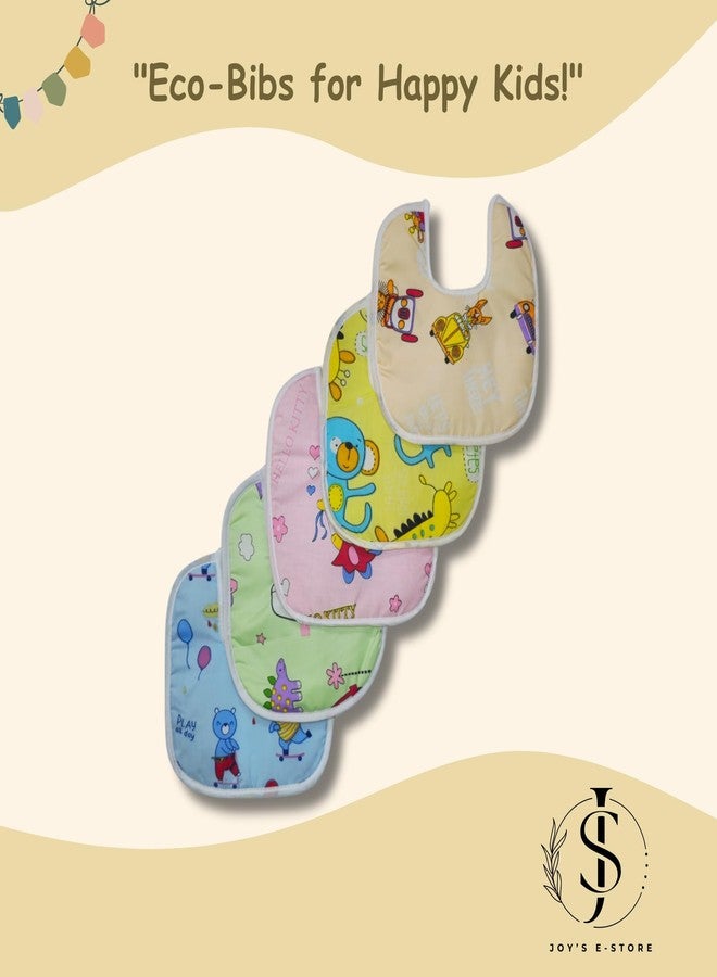 JOY'S E-STORE Assorted Baby Bibs for 0?24 Months ? Set of 5 Soft Cotton Waterproof Feeding Bibs for Newborns, Infants & Toddlers ? Reusable, Washable & Absorbent ? Multicolor Designs - 1005 M Combo P5 - Image 2