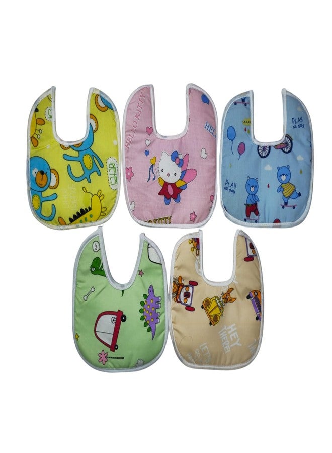 JOY'S E-STORE Assorted Baby Bibs for 0?24 Months ? Set of 5 Soft Cotton Waterproof Feeding Bibs for Newborns, Infants & Toddlers ? Reusable, Washable & Absorbent ? Multicolor Designs - 1005 M Combo P5 - Image 1