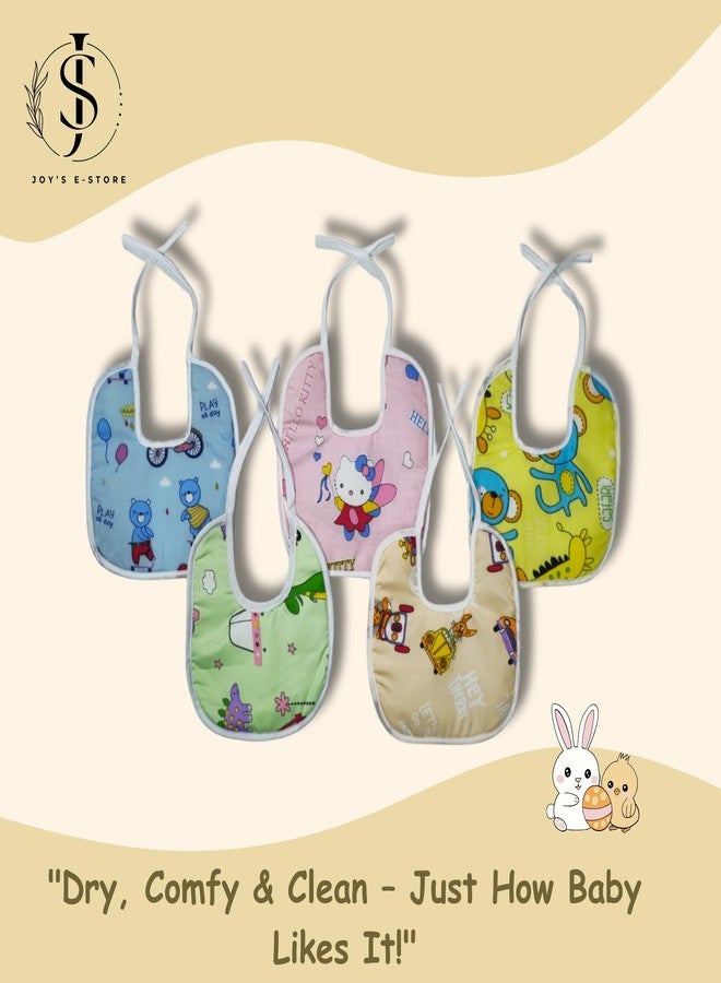 JOY'S E-STORE Assorted Baby Bibs for 0?24 Months ? Set of 5 Soft Cotton Waterproof Feeding Bibs for Newborns, Infants & Toddlers ? Reusable, Washable & Absorbent ? Multicolor Designs - 1005 M Combo P5 - Image 5