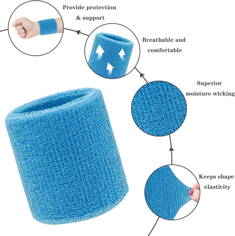 IMAGERIO 8 Pack Wrist Sweatbands Tennis Wrist Bands Absorbent Sweat Band for Men and Women, Breathable Cotton Sweatbands for Working Out, Football, Basketball, Running Athletic Sports - Image 4