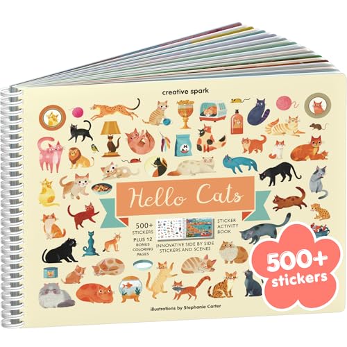 CUPKIN Hello Cats 500 Sticker Book for Girls by Cupkin Toddler Airplane Activity Coloring Sticker Book Road Trip Essentials 2 Coloring Pages Scenes for Ages 28 Years - Image 1