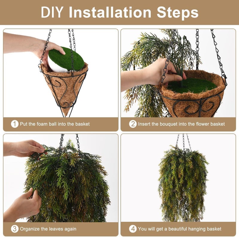 ZFProcess Artificial Hanging Plants in Basket Fake Hanging Curly Seaweed Ferns Plant with Coconut Lining Chain Palm Flowerpot Hanging Plant Outdoor UV Resistant Plastic Plants(Brownish Green) - Image 2