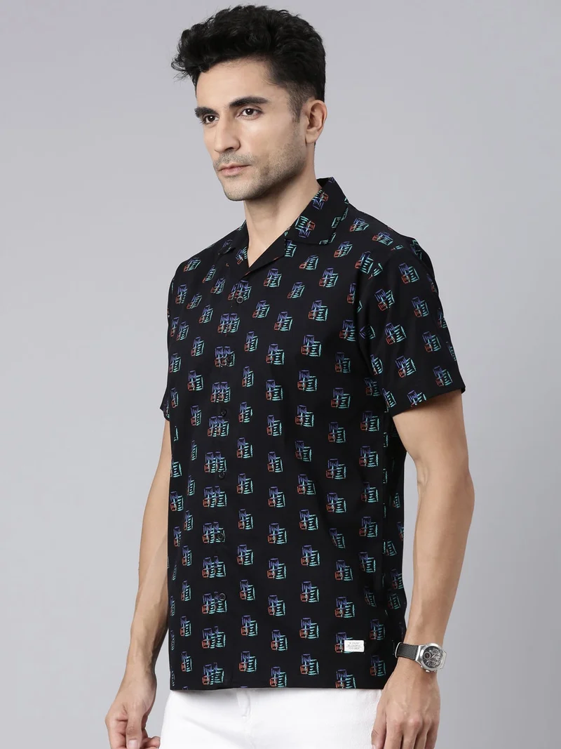 Joven  Black Printed Camp Collar Casual Shirt for Men for Men | Best Price UAE