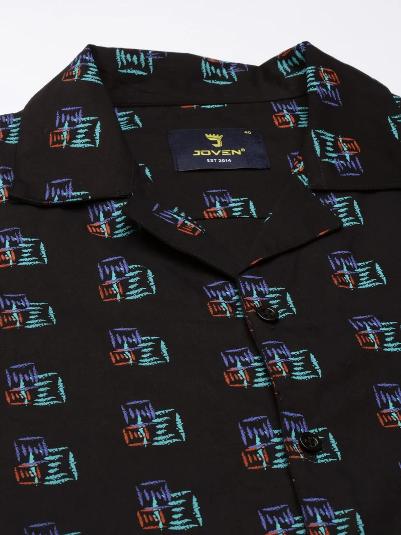 Joven  Black Printed Camp Collar Casual Shirt for Men for Men | Best Price UAE