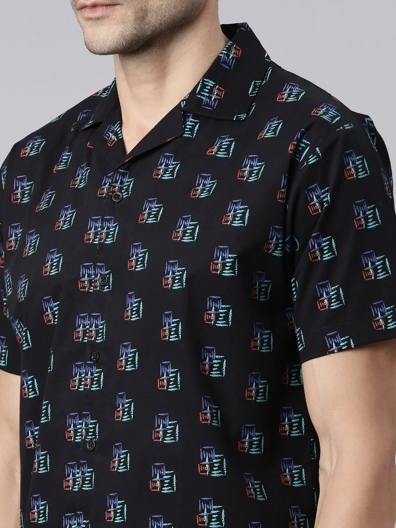 Joven  Black Printed Camp Collar Casual Shirt for Men for Men | Best Price UAE
