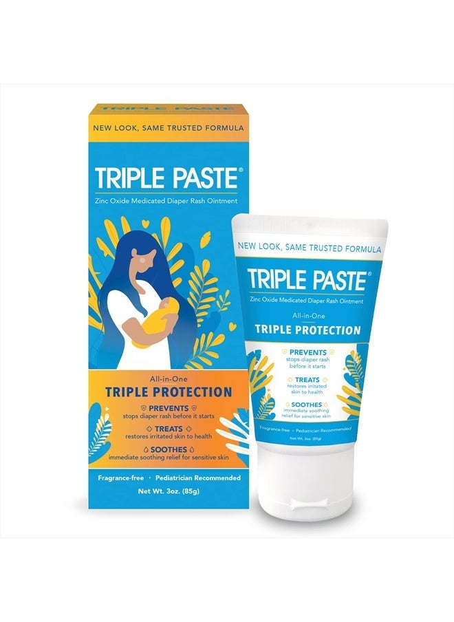 Triple Paste Diaper Rash Cream for Baby - 3 oz Tube - Zinc Oxide Ointment Treats, Soothes and Prevents Diaper Rash - Pediatrician-Recommended Hypoallergenic Formula with Soothing Botanicals  - Image 1
