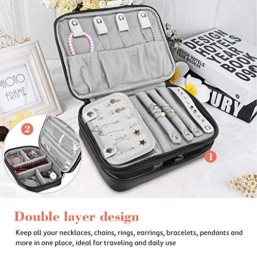 ProCase Travel Jewelry Case Organizer Bag Soft Padded Jewelry Carrying Pouch Portable Storage Holder for Earrings Ring Necklace Bracelet Chain Black - Image 3