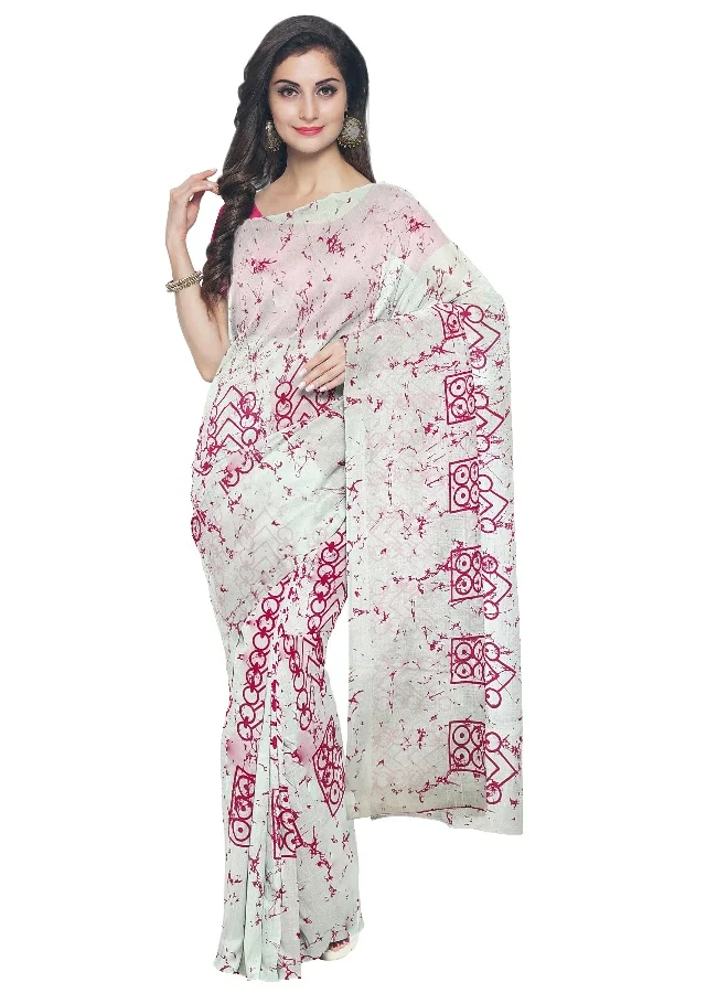 Parinita Sarees ساري قطن أبيض للنساء