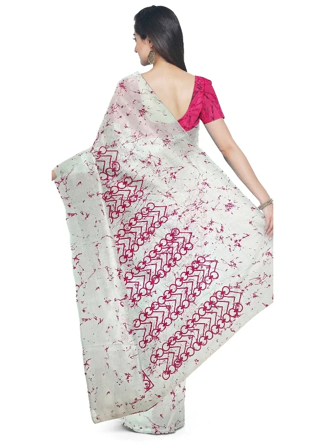 Parinita Sarees ساري قطن أبيض للنساء