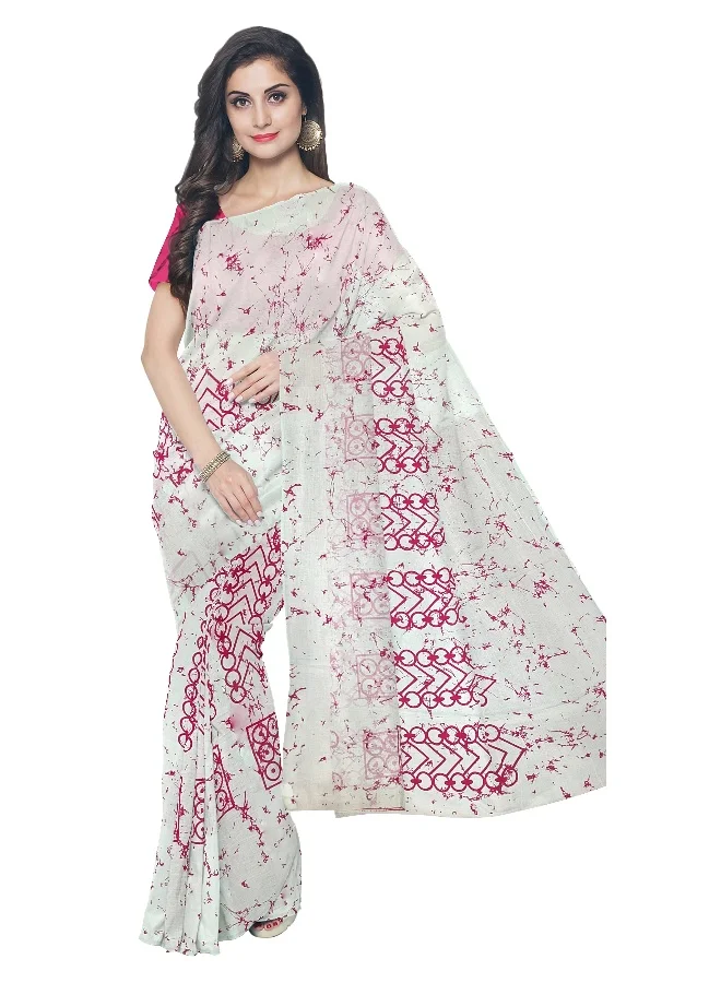Parinita Sarees ساري قطن أبيض للنساء